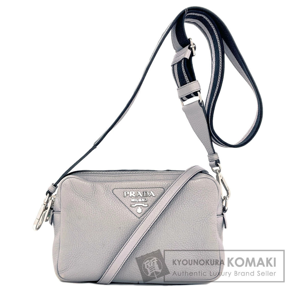 Prada Vitello leather double zip camera bag silvertone logo Gray